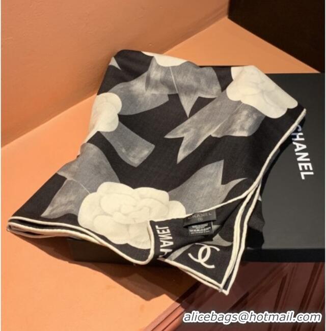 Top Quality Chanel Camellia Cashmere & Silk Square Scarf CH011603 Black 2026