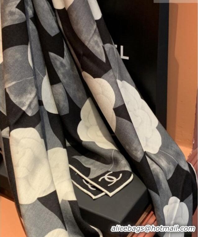 Top Quality Chanel Camellia Cashmere & Silk Square Scarf CH011603 Black 2026