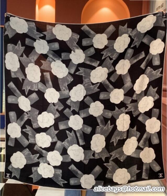 Top Quality Chanel Camellia Cashmere & Silk Square Scarf CH011603 Black 2026