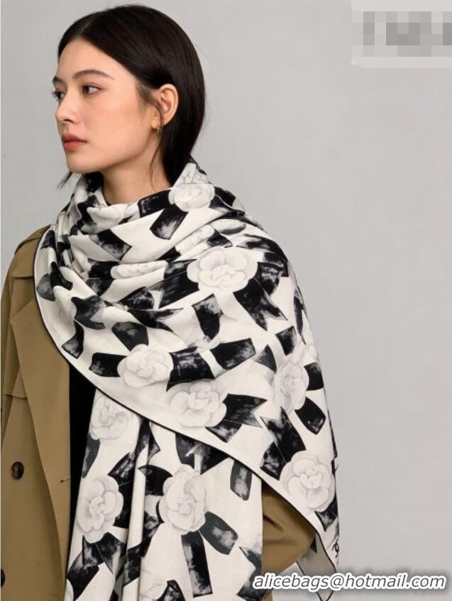 Unique Grade Chanel Camellia Cashmere & Silk Square Scarf CH011604 White 2026
