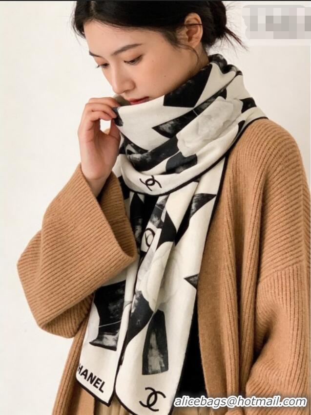 Unique Grade Chanel Camellia Cashmere & Silk Square Scarf CH011604 White 2026