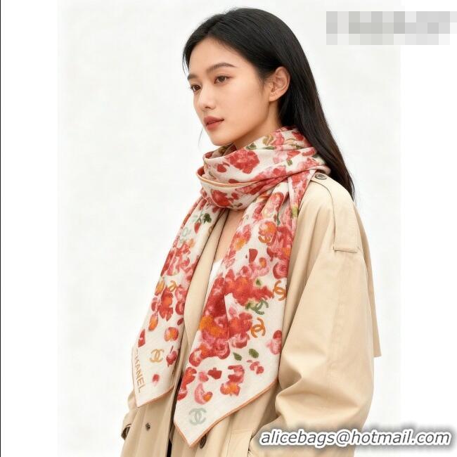 Good Quality Chanel Cashmere & Silk Square Scarf CH011605 White/Red 2026