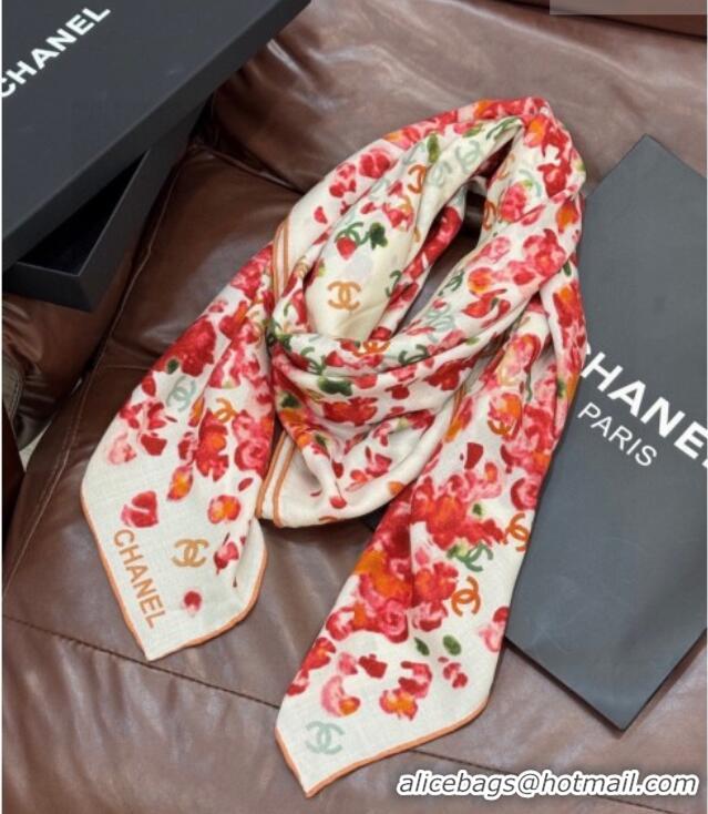 Good Quality Chanel Cashmere & Silk Square Scarf CH011605 White/Red 2026