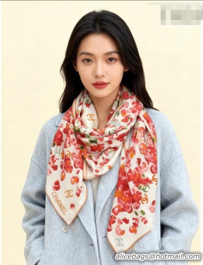 Good Quality Chanel Cashmere & Silk Square Scarf CH011605 White/Red 2026