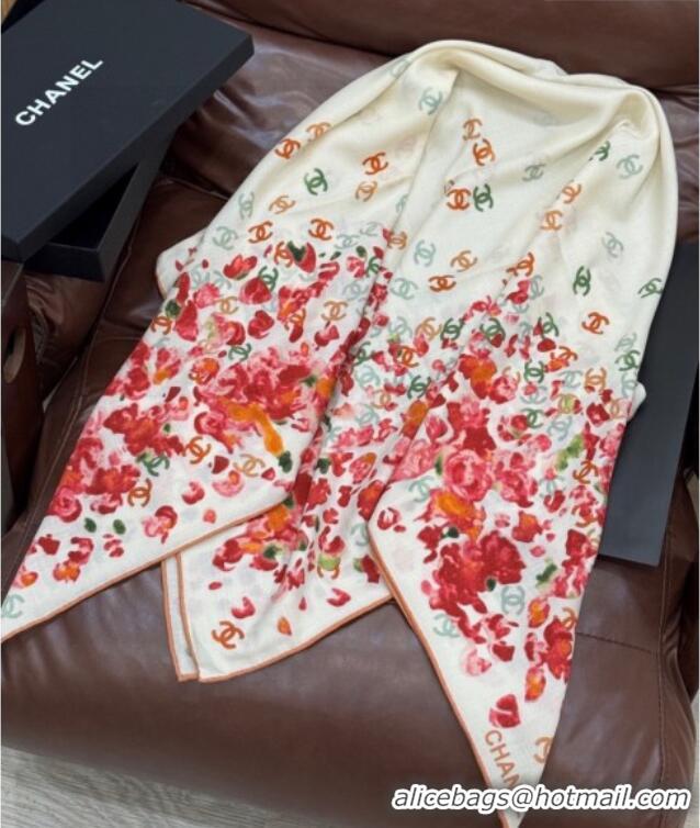 Good Quality Chanel Cashmere & Silk Square Scarf CH011605 White/Red 2026