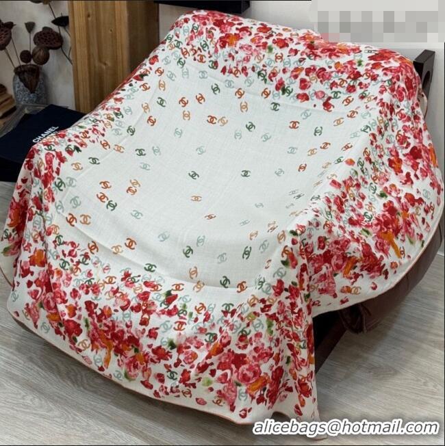 Good Quality Chanel Cashmere & Silk Square Scarf CH011605 White/Red 2026