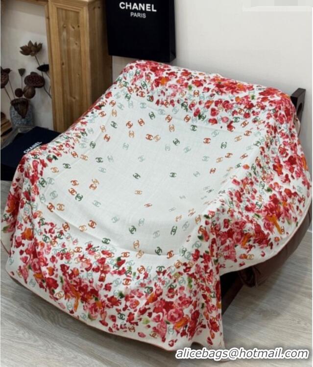 Good Quality Chanel Cashmere & Silk Square Scarf CH011605 White/Red 2026