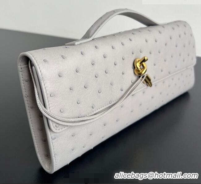 Buy Discount Bottega Veneta Andiamo Clutch in Ostrich Leather 805241 Sterling Grey 2026
