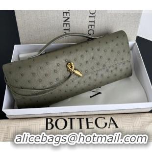 Luxury Cheap Bottega Veneta Andiamo Clutch in Ostrich Leather 805241 Cypress Green 2026