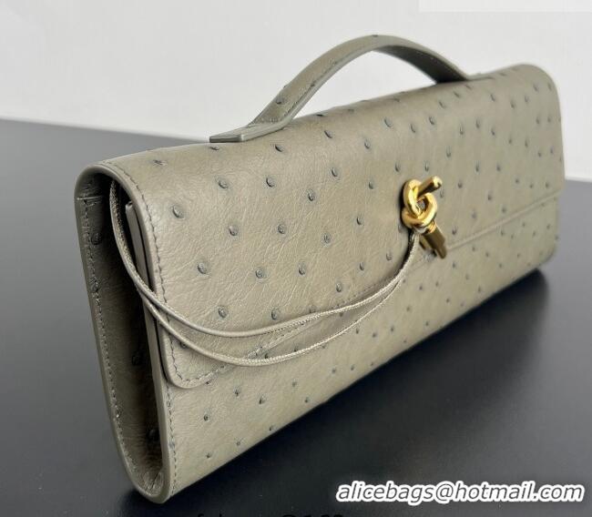 Luxury Cheap Bottega Veneta Andiamo Clutch in Ostrich Leather 805241 Cypress Green 2026