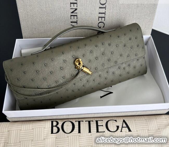 Luxury Cheap Bottega Veneta Andiamo Clutch in Ostrich Leather 805241 Cypress Green 2026