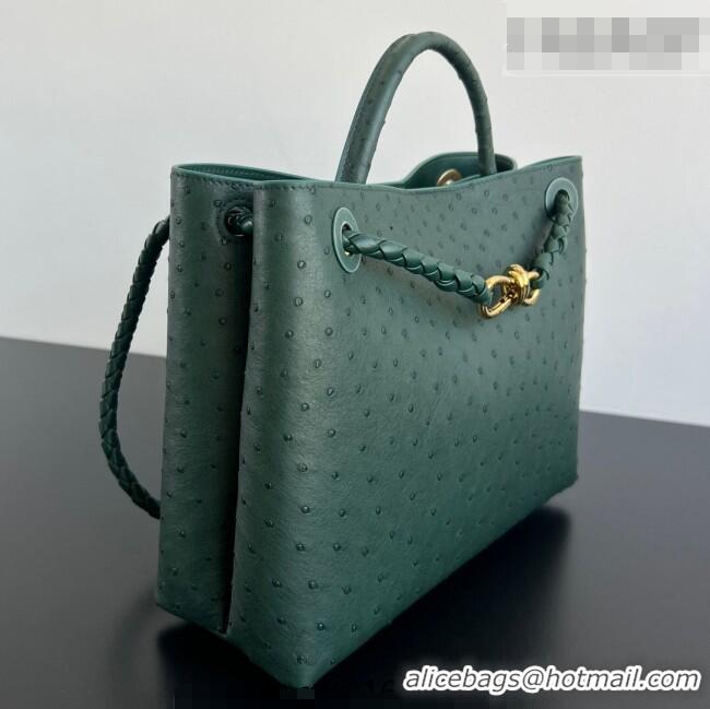 Best Price Bottega Veneta Medium Andiamo Top Handle Bag in Ostrich Leather 817805 Emerald Green 2026