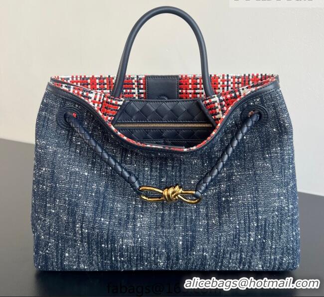 New Cheap Bottega Veneta Andiamo Top Handle Bag in Denim 836381 Navy Blue 2026