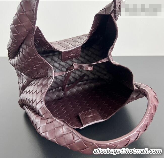 Buy Discount Bottega Veneta Campana Shoulder Bag in Intrecciato Leather 844249 Dark Barolo Red 2025