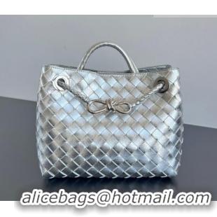 Best Price Bottega Veneta Small Andiamo Top Handle Bag in Intrecciato Leather 743568 Silver-Tone 2026