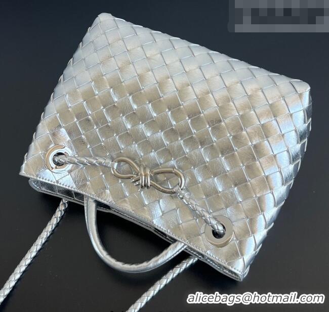 Best Price Bottega Veneta Small Andiamo Top Handle Bag in Intrecciato Leather 743568 Silver-Tone 2026