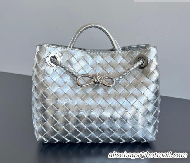Best Price Bottega Veneta Small Andiamo Top Handle Bag in Intrecciato Leather 743568 Silver-Tone 2026