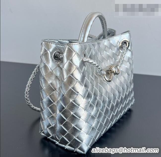 Best Price Bottega Veneta Small Andiamo Top Handle Bag in Intrecciato Leather 743568 Silver-Tone 2026