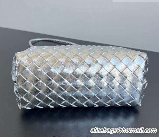 Best Price Bottega Veneta Small Andiamo Top Handle Bag in Intrecciato Leather 743568 Silver-Tone 2026