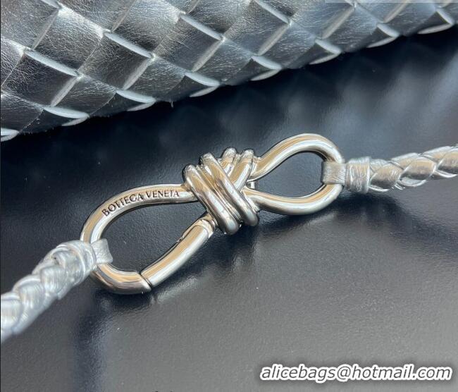Best Price Bottega Veneta Small Andiamo Top Handle Bag in Intrecciato Leather 743568 Silver-Tone 2026