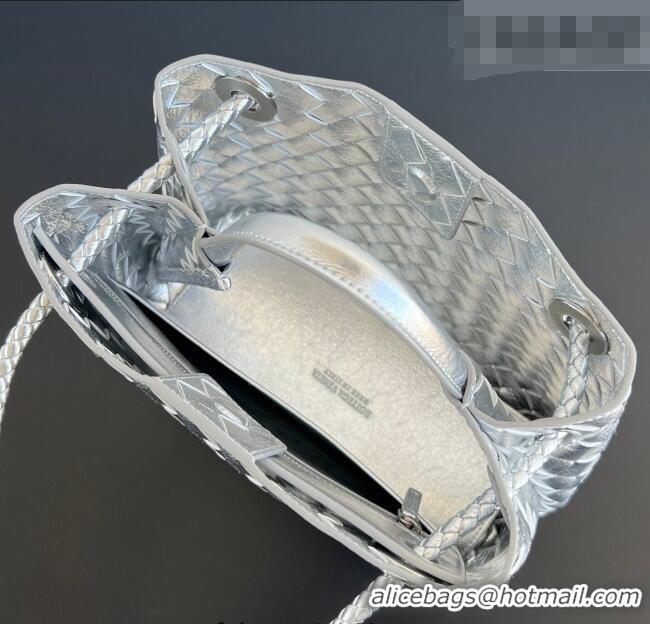 Best Price Bottega Veneta Small Andiamo Top Handle Bag in Intrecciato Leather 743568 Silver-Tone 2026