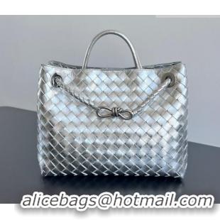 Well Crafted Bottega Veneta Medium Andiamo Top Handle Bag in Intrecciato Leather 743572 Silver-Tone 2026