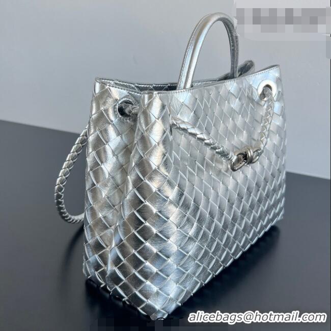 Well Crafted Bottega Veneta Medium Andiamo Top Handle Bag in Intrecciato Leather 743572 Silver-Tone 2026