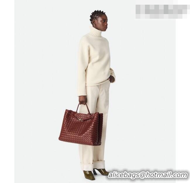Best Design Bottega Veneta Large Andiamo Top Handle Bag in Intrecciato Leather 743575 Sapele Red 2026