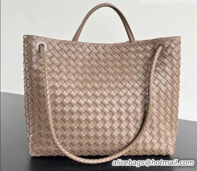 Top Grade Bottega Veneta Large Andiamo Top Handle Bag in Intrecciato Leather 743575 Taupe 2026