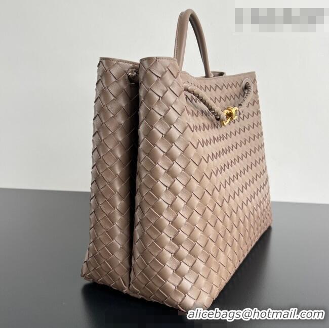 Top Grade Bottega Veneta Large Andiamo Top Handle Bag in Intrecciato Leather 743575 Taupe 2026