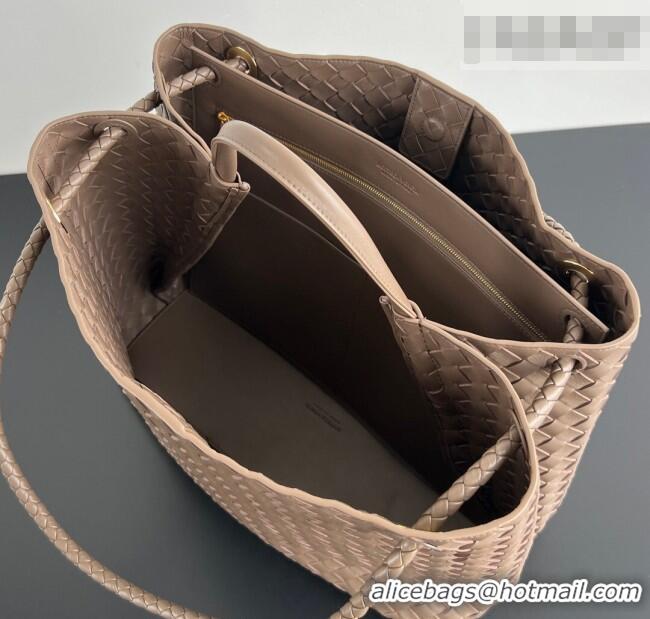 Top Grade Bottega Veneta Large Andiamo Top Handle Bag in Intrecciato Leather 743575 Taupe 2026