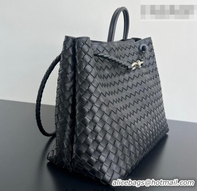 Top Quality Bottega Veneta Large Andiamo Top Handle Bag in Intrecciato Leather 743575 Black/Silver 2026