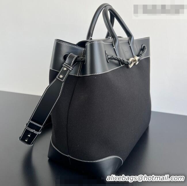 Original Cheap Bottega Veneta Mens Andiamo Voyager Tote Bag in Canvas and Leather 827066 Black 2026