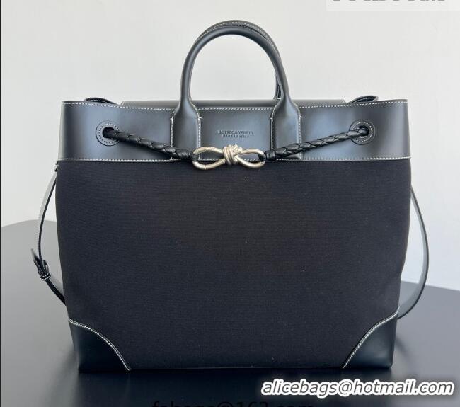 Original Cheap Bottega Veneta Mens Andiamo Voyager Tote Bag in Canvas and Leather 827066 Black 2026