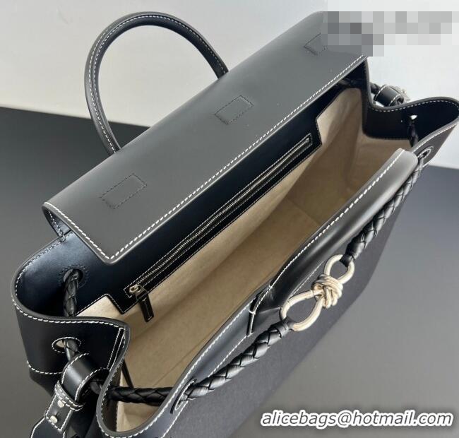 Original Cheap Bottega Veneta Mens Andiamo Voyager Tote Bag in Canvas and Leather 827066 Black 2026