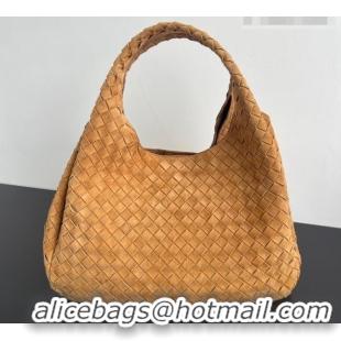 Promotional Bottega Veneta Large Campana Shoulder Bag in Intrecciato Suede 844250 Amber Brown 2025