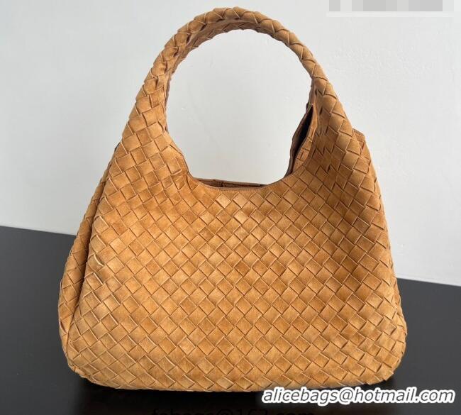 Promotional Bottega Veneta Large Campana Shoulder Bag in Intrecciato Suede 844250 Amber Brown 2025