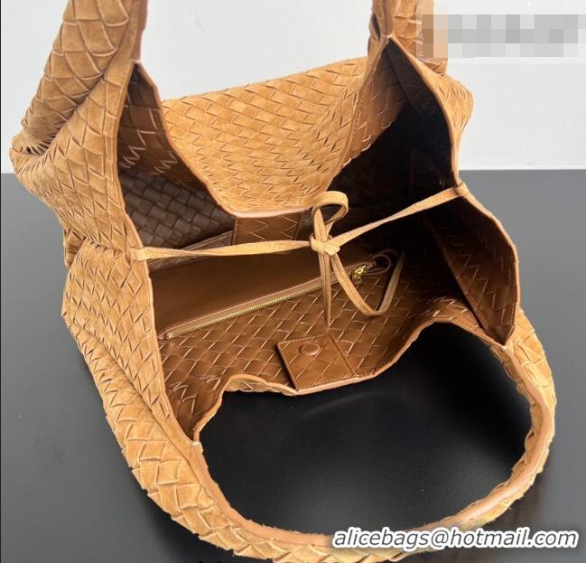 Promotional Bottega Veneta Large Campana Shoulder Bag in Intrecciato Suede 844250 Amber Brown 2025