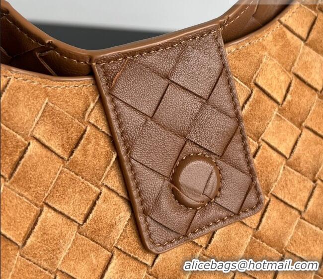 Promotional Bottega Veneta Large Campana Shoulder Bag in Intrecciato Suede 844250 Amber Brown 2025