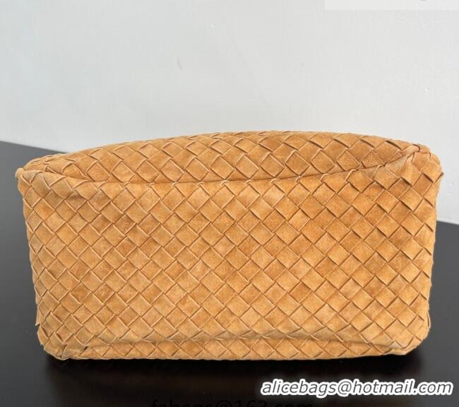 Promotional Bottega Veneta Large Campana Shoulder Bag in Intrecciato Suede 844250 Amber Brown 2025