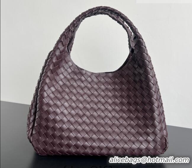 New Cheap Bottega Veneta Large Campana Shoulder Bag in Intrecciato Leather 844250 Dark Barolo Red 2025