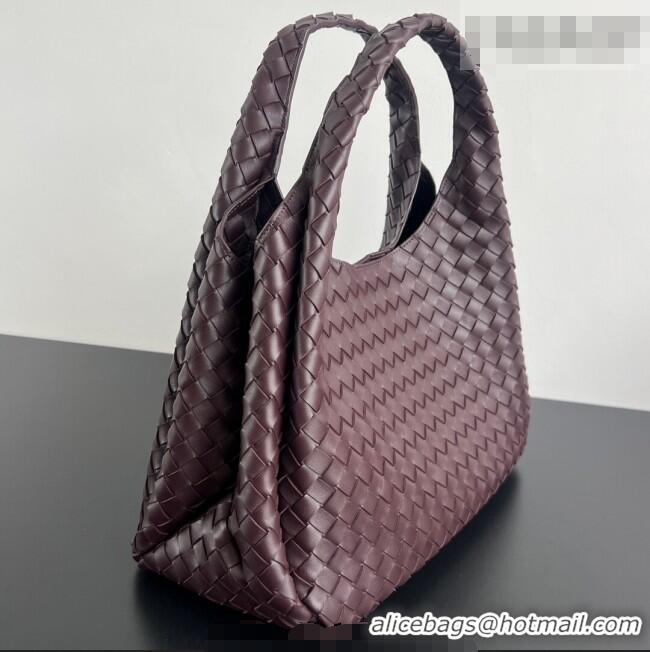 New Cheap Bottega Veneta Large Campana Shoulder Bag in Intrecciato Leather 844250 Dark Barolo Red 2025