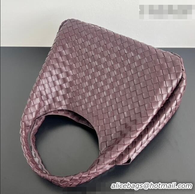 New Cheap Bottega Veneta Large Campana Shoulder Bag in Intrecciato Leather 844250 Dark Barolo Red 2025