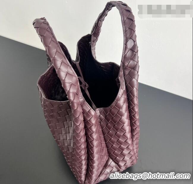 New Cheap Bottega Veneta Large Campana Shoulder Bag in Intrecciato Leather 844250 Dark Barolo Red 2025
