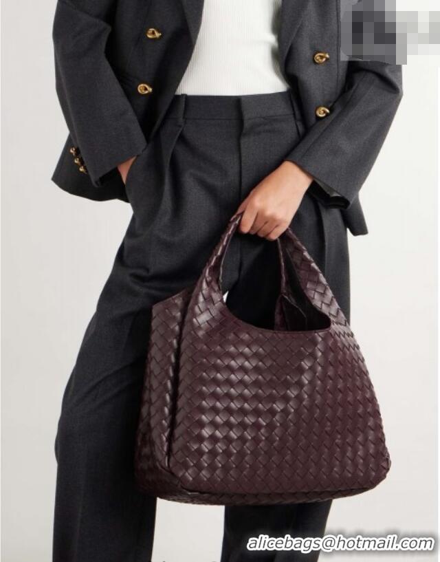 New Cheap Bottega Veneta Large Campana Shoulder Bag in Intrecciato Leather 844250 Dark Barolo Red 2025