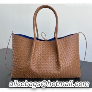 Top Quality Bottega Veneta Medium Pinacoteca Tote Bag in Intrecciato Leather 817166 Amber Brown/Blue Royal 2025