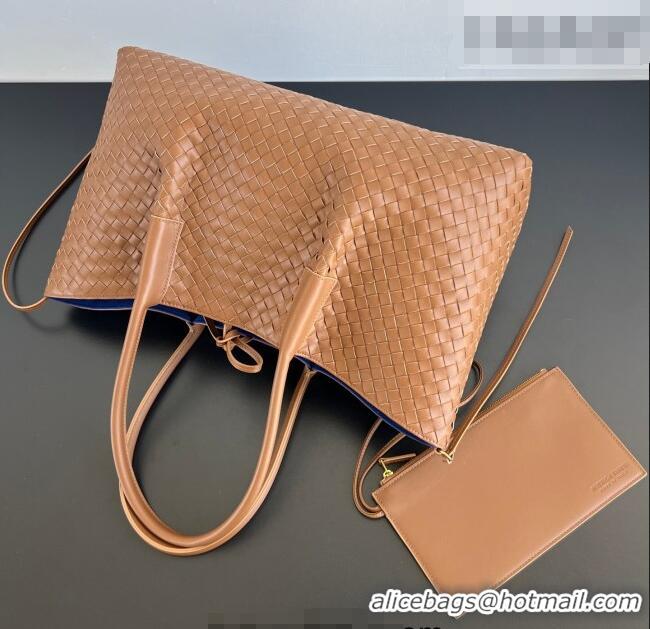 Top Quality Bottega Veneta Medium Pinacoteca Tote Bag in Intrecciato Leather 817166 Amber Brown/Blue Royal 2025