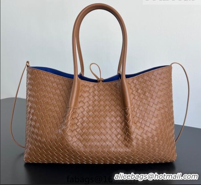 Top Quality Bottega Veneta Medium Pinacoteca Tote Bag in Intrecciato Leather 817166 Amber Brown/Blue Royal 2025