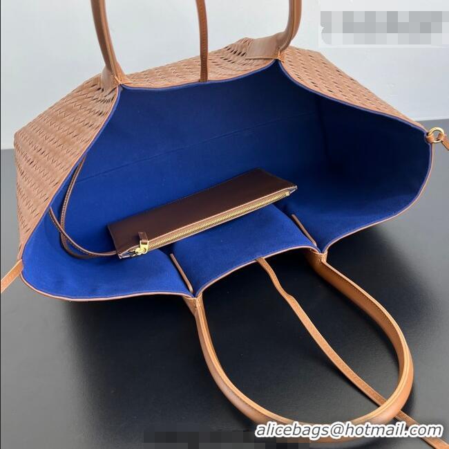 Top Quality Bottega Veneta Medium Pinacoteca Tote Bag in Intrecciato Leather 817166 Amber Brown/Blue Royal 2025