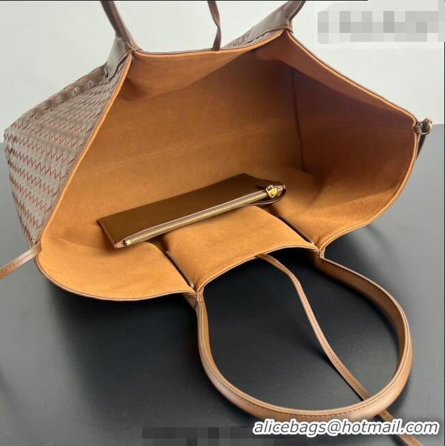 Top Quality Bottega Veneta Medium Pinacoteca Tote Bag in Intrecciato Leather 817166 Amber Brown/Yellow 2025